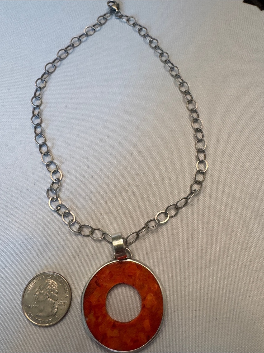 Silpada 925 Silver Chain Necklace with Coral Round Pendant